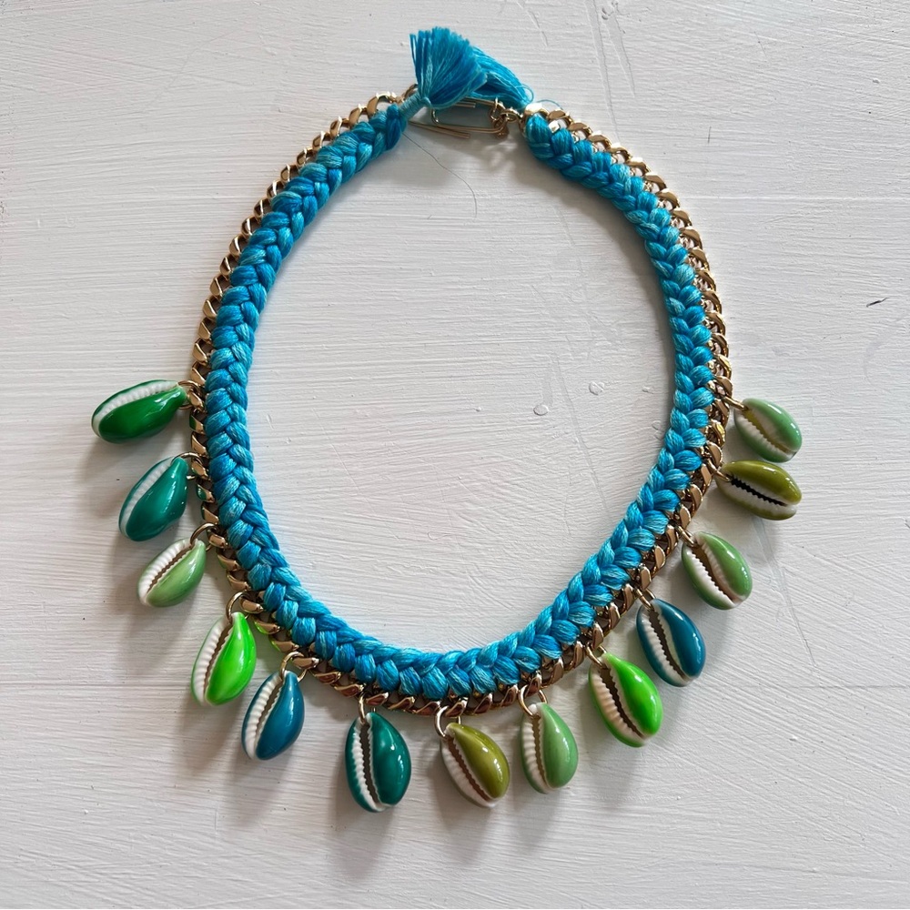 Aurelie Bidermann Hand Enameled Shell and Silk Necklace.